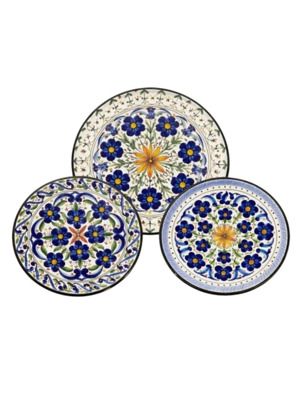Gerplat Vintage Hand Painted Spanish Plates – Set of 3 | Blue Floral